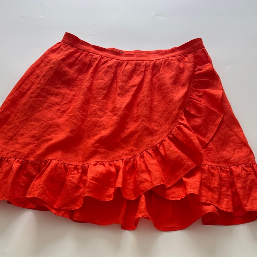 J. Crew Bright Red Ruffled Wrap Skirt